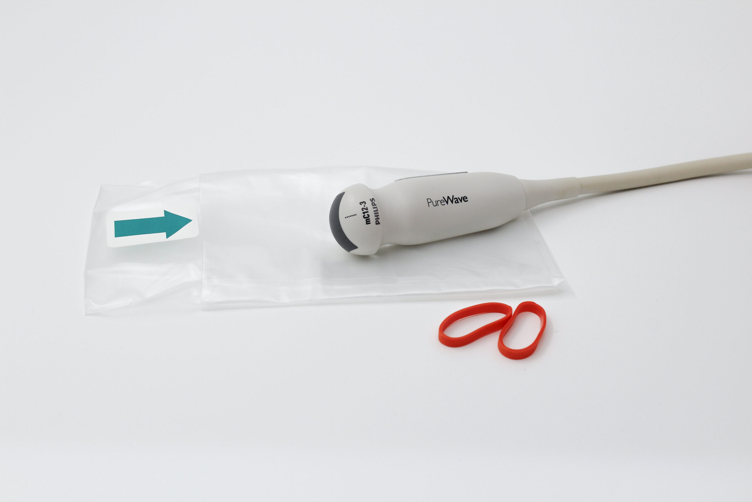 Ultrasound transducer met hoes en elastiek
